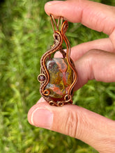 Load image into Gallery viewer, Moroccan seam agate with garnet gem accent pendant necklace
