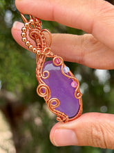 Load image into Gallery viewer, Purple onyx with pink agate + opalite gem accents wire wrapped pendant necklace
