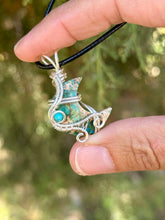 Load image into Gallery viewer, Sea sediment jasper moon with turquoise gem accent wire wrapped pendant necklace
