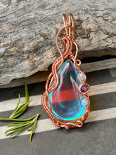 Load image into Gallery viewer, Angel aura quartz with aquamarine + amethyst gem accents wire wrapped pendant necklace
