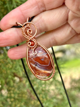 Load image into Gallery viewer, Crazy lace agate with red jasper gem accents wire wrapped pendant necklace
