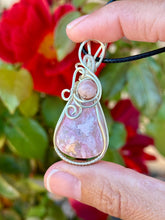 Load image into Gallery viewer, Rhodochrosite with sunstone gem accent wire wrapped pendant necklace
