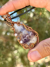 Load image into Gallery viewer, ARTISAN CAB (Flintstone studio) Chevron Dream Amethyst with moonstone + Iolite inclusions wire wrapped pendant talisman necklace
