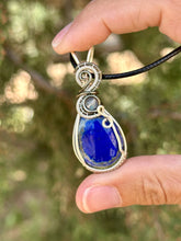 Load image into Gallery viewer, Lapis lazuli with labradorite gem accent wire wrapped pendant necklace
