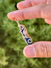 Load image into Gallery viewer, Titanium aura quartz + moonstone gem accent mini wire wrapped pendant necklace
