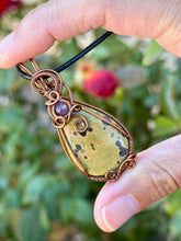 Load image into Gallery viewer, Atlantasite with amethyst gem accent wire wrapped pendant necklace
