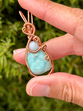 Load image into Gallery viewer, Larimar with aquamarine gem accent wire wrapped mini pendant
