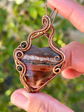 Load image into Gallery viewer, Artisan stone (positive rocks) red river jasper with tiger eye + garnet  gem accent wire wrapped pendant necklace
