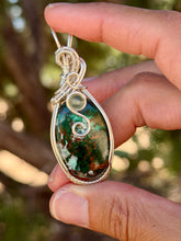 Load image into Gallery viewer, Green chrysocolla with green fluorite gem accent wire wrapped pendant necklace
