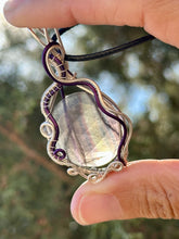 Load image into Gallery viewer, Rainbow fluorite with clear quartz gem accent wire wrapped pendant necklace
