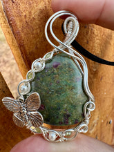 Load image into Gallery viewer, Reserved for Denise a Ruby in Fuchsite with Pearl, Prehnite Gem Inclusions Wire Wrapped Pendent Necklace
