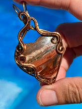 Load image into Gallery viewer, Artisan stone (positive rocks) red river jasper with tiger eye + garnet  gem accent wire wrapped pendant necklace
