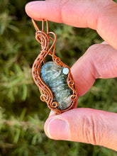 Load image into Gallery viewer, Seraphinite with green aventurine gem accent wire wrapped pendant necklace
