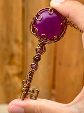 Load image into Gallery viewer, Purple Onyx with Pink tourmaline + Dumortierite gem accents wire wrapped pendant talisman necklace

