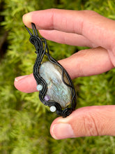 Load image into Gallery viewer, Labradorite with aquamarine + amethyst gem accents wire wrapped pendant necklace
