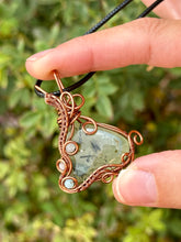 Load image into Gallery viewer, Prehnite/Epidote with gem inclusions Wire wrapped pendent necklace
