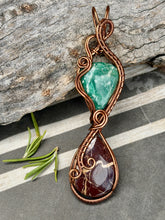 Load image into Gallery viewer, Amazonite + coconut jasper double decker wire wrapped pendant necklace
