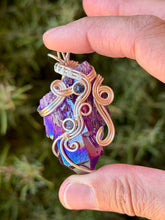 Load image into Gallery viewer, Purple aura quartz cluster with sapphire and raspberry jade gem accent wire wrapped pendant necklace
