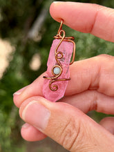 Load image into Gallery viewer, Pink aura quartz with Amazonite gem accent mini wire wrapped pendant necklace
