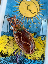 Load image into Gallery viewer, Garden quartz/lodolite “pumpkin” with orange garnet, tree agate, green aventurine gem accents wire wrapped pendant necklace
