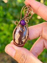 Load image into Gallery viewer, Coconut jasper with raspberry jade gem accents wire wrapped pendant necklace
