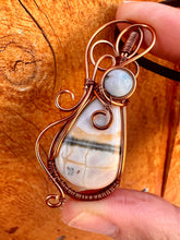 Load image into Gallery viewer, Reserved for Sonja c Picasso Jasper with Aquamarine inclusion Wire Wrapped Pendent Necklace
