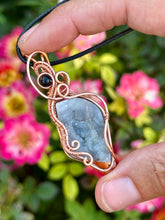 Load image into Gallery viewer, RESERVED • Nahara’s Veil •Desert Druzy Chalcedony with onyx gem inclusions wire wrapped pendant talisman necklace
