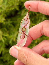Load image into Gallery viewer, Watermelon aura quartz with peridot gem accents mini wire wrapped pendant necklace
