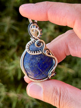 Load image into Gallery viewer, Lapis lazuli with blue kyanite gem accent wire wrapped pendant necklace
