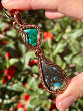Load image into Gallery viewer, Chrysocolla/malachite with azurite double decker wire wrapped pendant necklace

