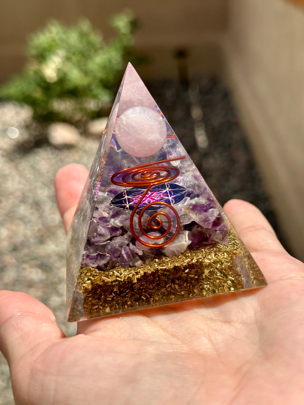 Reserved for Brooke p Amethyst + rose quartz Orgone pyramid