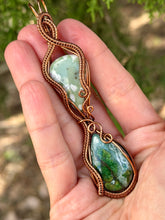 Load image into Gallery viewer, Peace jade with green jade double stone wire wrapped pendant necklace
