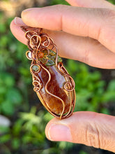 Load image into Gallery viewer, Garden quartz/lodolite “pumpkin” with orange garnet, tree agate, green aventurine gem accents wire wrapped pendant necklace
