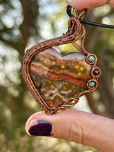 Load image into Gallery viewer, ARTISAN CAB (adit stones) Ocean Jasper with tree agate + garnet gem accents wire wrapped pendant necklace
