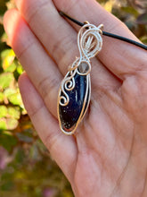 Load image into Gallery viewer, Leland obsidian with labradorite gem accents wire wrapped pendant necklace
