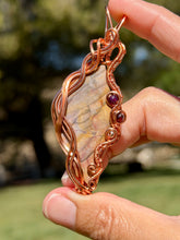 Load image into Gallery viewer, Artisan cab (positive rocks) purple imperial jasper with amethyst, garnet, hematite gem accents wire wrapped pendant necklace

