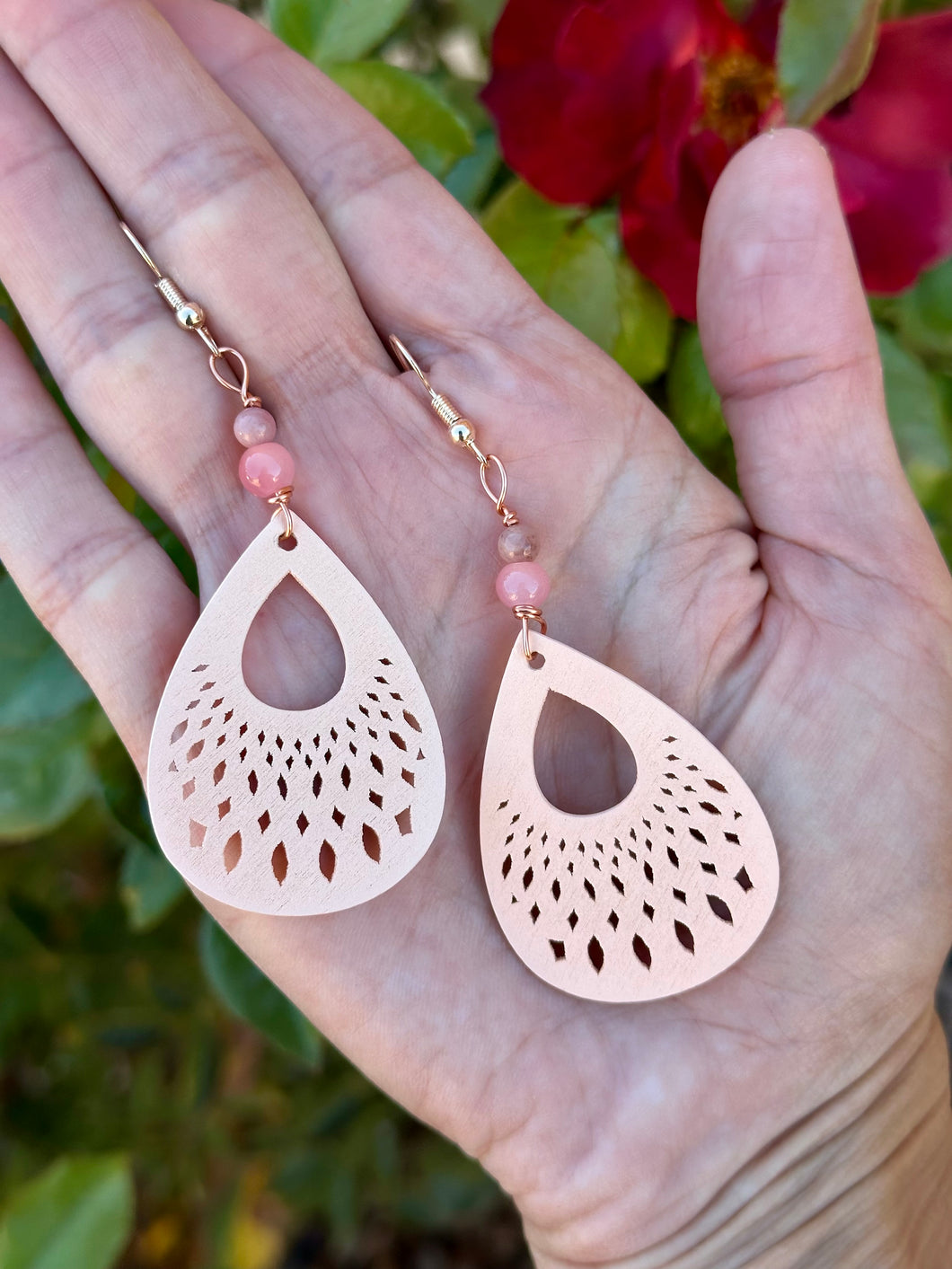 Rhodonite pale pink drop earrings