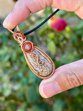 Load image into Gallery viewer, Dino Bone with cherry quartz gem accent wire wrapped pendant necklace
