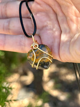 Load image into Gallery viewer, Bumblebee jasper mini heart wire wrapped pendant necklace
