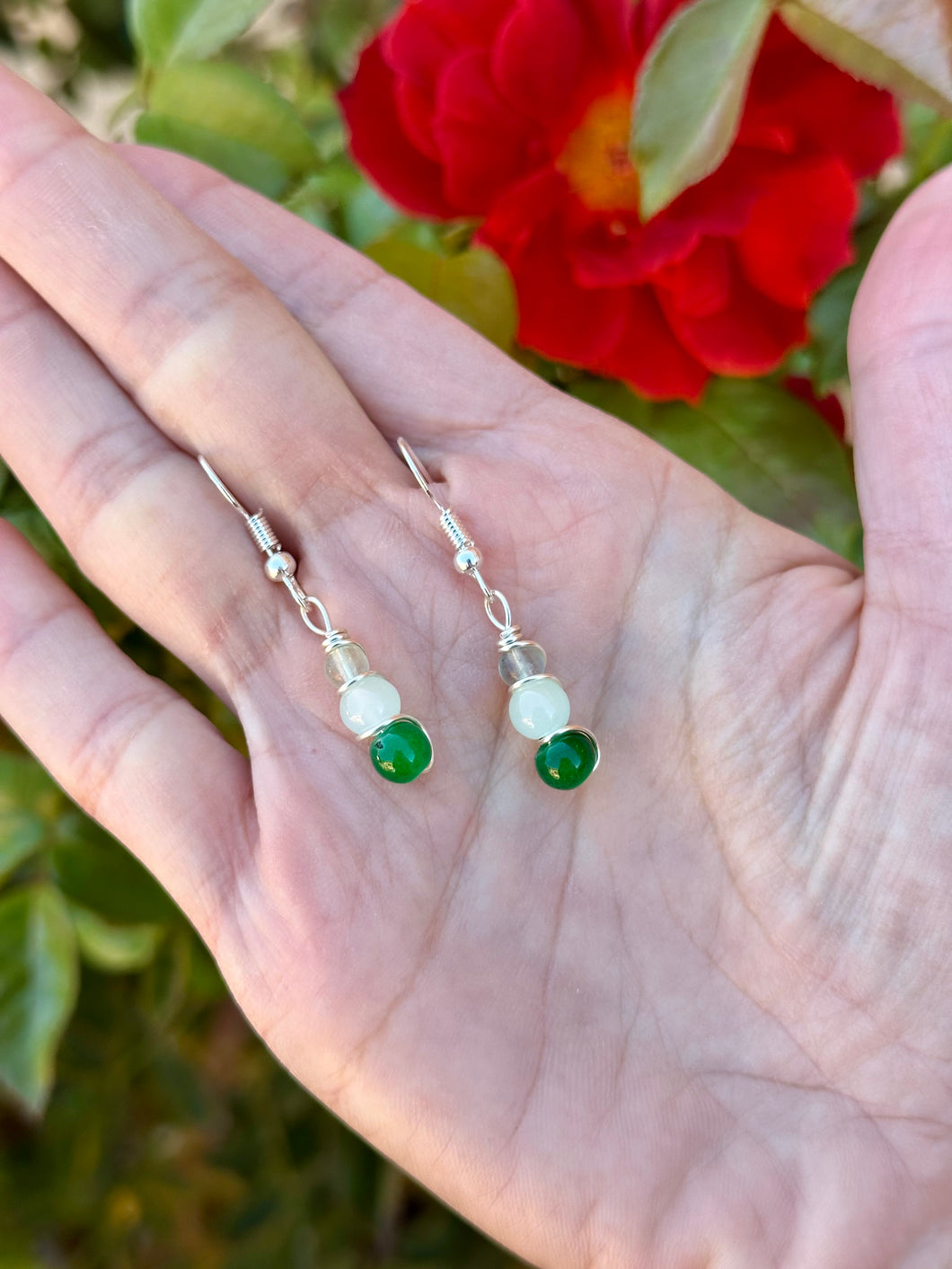 Green fluorite 3 bead earrings