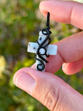 Load image into Gallery viewer, Kiwi jasper cross with aquamarine  gem accent wire wrapped pendant necklace
