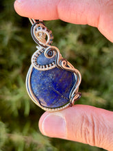 Load image into Gallery viewer, Lapis lazuli with blue kyanite gem accent wire wrapped pendant necklace
