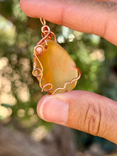 Load image into Gallery viewer, Orange agate with  sunstone gem accent wire wrapped pendant necklace
