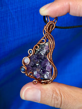 Load image into Gallery viewer, Amethyst cluster with sodalite + lepidolite inclusions wire wrapped pendant talisman necklace
