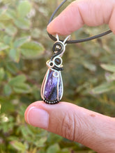 Load image into Gallery viewer, Charoite with obsidian gem accent wire wrapped pendant necklace
