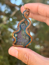 Load image into Gallery viewer, Artisan cab (johari gems) half polished azurite/malachite with sodalite + green mica gem accents wire wrapped  pendant necklace
