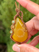 Load image into Gallery viewer, Artisan cab ( marina rabinskaya) yellow onyx with green aventurine + citrine gem accents wire wrapped pendant necklace
