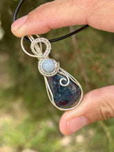 Load image into Gallery viewer, Ruby in kyanite with aquamarine gem accents wire wrapped pendant necklace
