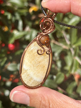 Load image into Gallery viewer, Yellow/orange calcite with amber gem accent wire wrapped pendant necklace
