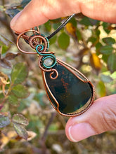 Load image into Gallery viewer, Bloodstone with fluorite gem accents wire wrapped pendant necklace
